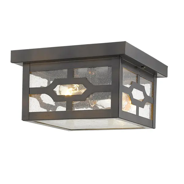 Compact Outdoor Flush Mount with Classic Seeded Glass Charm - Image 2