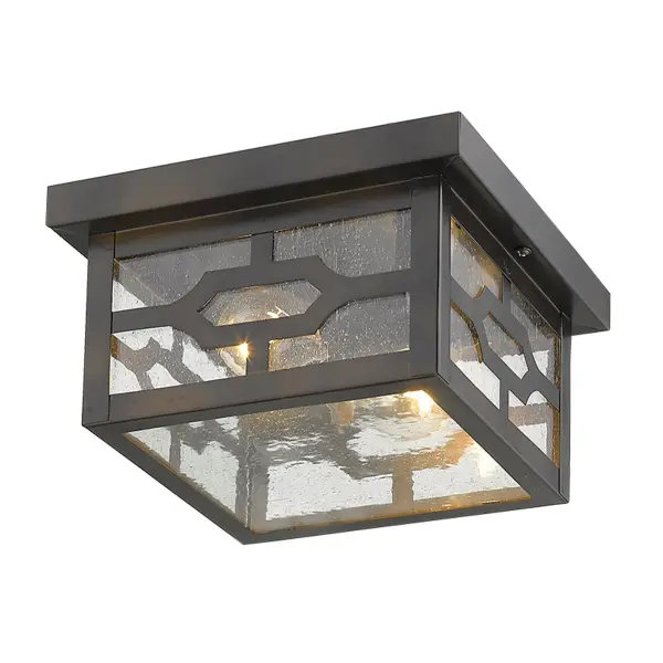 Compact Outdoor Flush Mount with Classic Seeded Glass Charm - Image 3