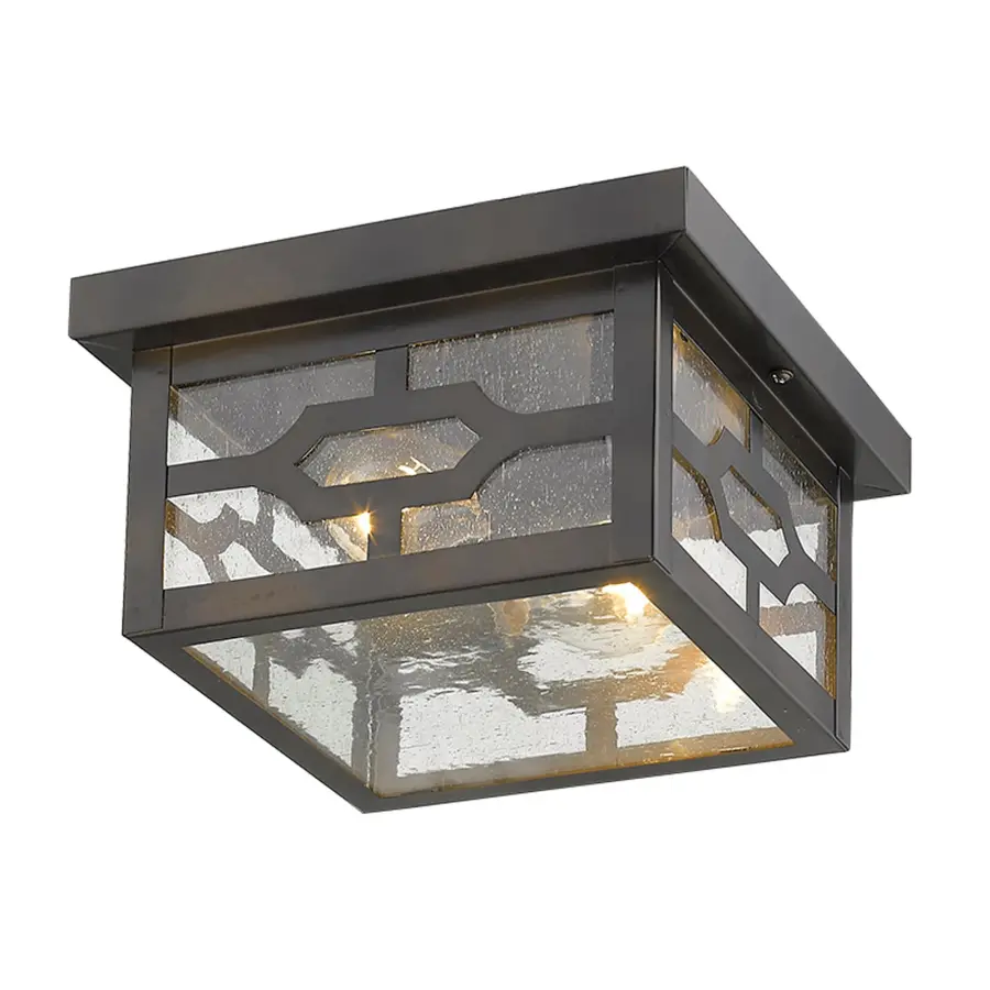 Compact Outdoor Flush Mount with Classic Seeded Glass Charm - Image 3