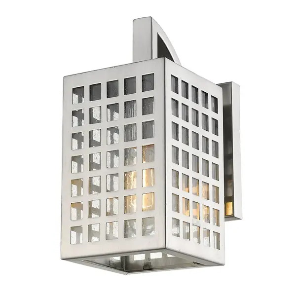 The Letzel wall sconce combines weather-resistant stainless steel construction with clear seeded glass for a timeless outdoor lighting solution. Its compact 10.75" height and transitional design work beautifully in coastal and contemporary settings. - alternate view