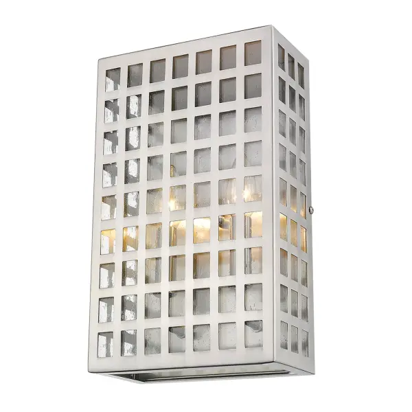 The Letzel 2-Light wall sconce combines stainless steel durability with clear seeded glass for a refined coastal aesthetic. ADA-compliant with minimal 4-inch extension, perfect for outdoor entryways and patios. - alternate view