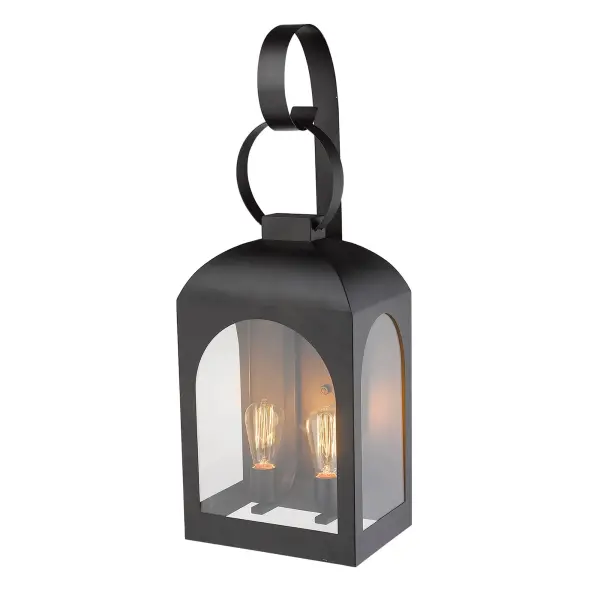 The Madigan 2-Light Wall Sconce combines substantial scale with clean-lined design. Its oil-rubbed bronze finish and clear glass panes create dramatic illumination for outdoor spaces, while stainless steel construction ensures durability. - alternate view