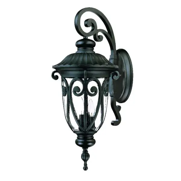 The Naples 3-Light Wall Sconce combines traditional design with durable cast aluminum construction. Hand-blown clear seeded glass creates beautiful light diffusion while the matte black finish adds timeless appeal to any exterior.