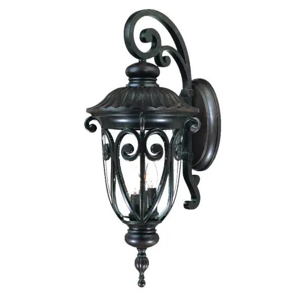 The Naples 3-Light Wall Mount combines traditional elegance with durable cast aluminum construction. Hand-blown clear seeded glass creates beautiful light diffusion while the marbleized mahogany finish adds warmth to outdoor spaces.