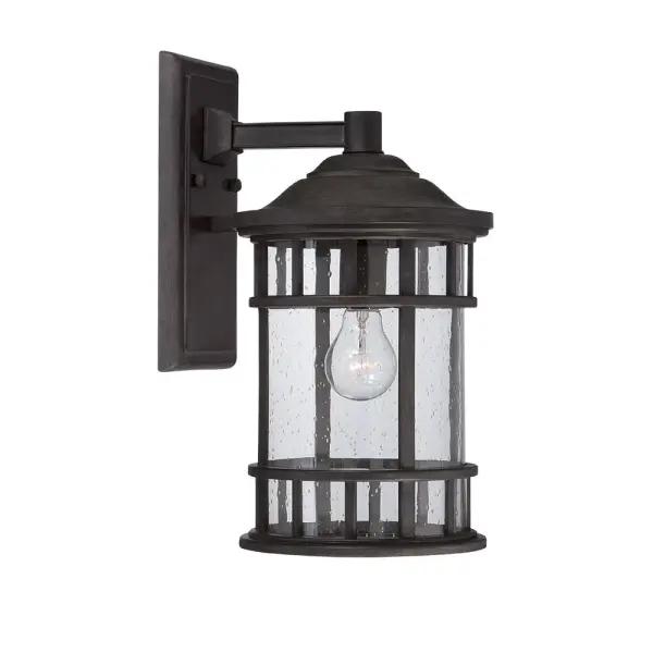The Vista II wall sconce combines traditional styling with durable MarbleX composite material and seeded glass for reliable outdoor illumination. Its compact 11.25" height fits well beside doors and on smaller exterior walls.