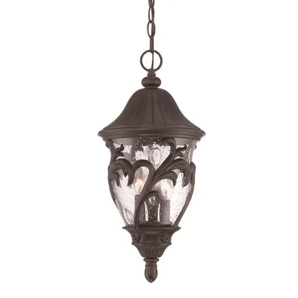The Capri 3-Light Hanging Lantern combines traditional lantern styling with innovative MarbleX material for weather-resistant outdoor illumination. Clear seeded glass and black coral finish create timeless curb appeal.