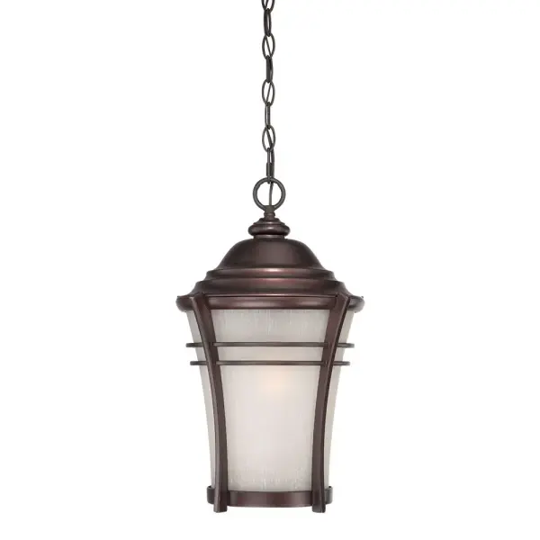 The Vero hanging lantern combines weather-resistant MarbleX® construction with frosted seeded glass for a sophisticated outdoor lighting solution. Its architectural bronze finish and transitional design work beautifully in both traditional and contemporary settings.