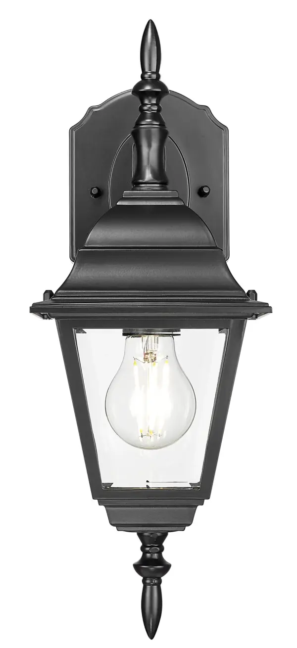 The Builder's Choice wall lantern offers timeless traditional styling with durable cast aluminum construction and clear beveled glass. At an exceptional value price point, it's ideal for builders and homeowners seeking reliable outdoor lighting. - alternate view