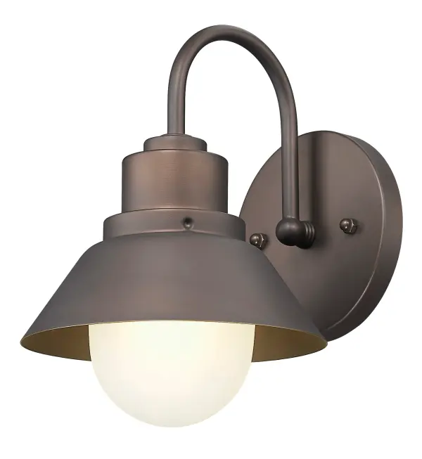 The Astro wall sconce combines durable powder-coated steel construction with frosted seeded glass for a modern outdoor lighting solution. Its compact 9-inch height makes it ideal for smaller spaces while providing reliable illumination. - alternate view