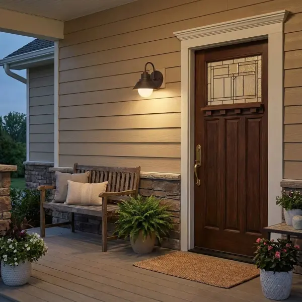 Compact Contemporary Outdoor Wall Sconce with Frosted Seeded Glass - Image 7