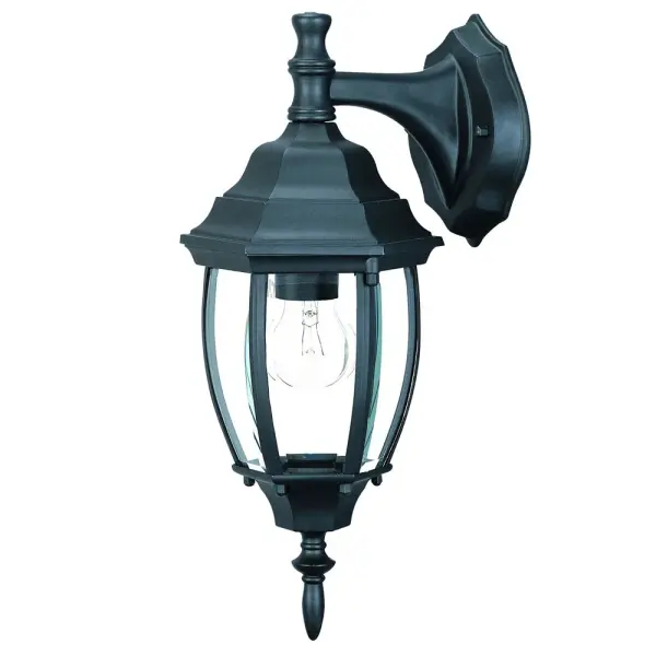The Wexford wall lantern combines traditional styling with durable cast aluminum construction. Its clear beveled glass panes and matte black finish create elegant curb appeal for any outdoor space.