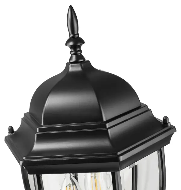 The Wexford 3-Light Post Mount combines traditional styling with durable cast aluminum construction. Clear beveled glass panes create beautiful light diffusion while the matte black finish adds contemporary appeal to classic design. - alternate view