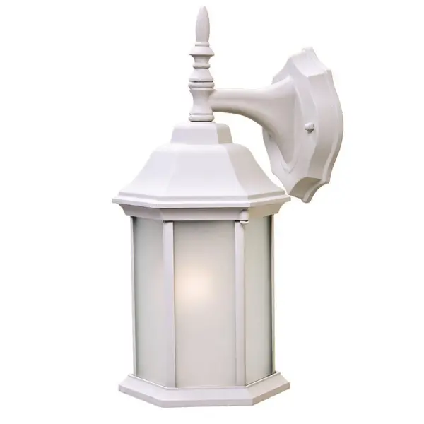This traditional outdoor wall sconce combines timeless Mission/Craftsman design with weather-resistant cast aluminum construction. The frosted glass diffuses light beautifully while the textured white finish complements various exterior styles.