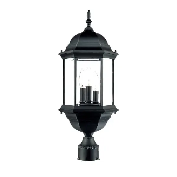 The Madison 3-Light Post Mount combines traditional design with durable cast aluminum construction. Clear beveled glass panes create beautiful light diffusion while the matte black finish adds contemporary versatility.