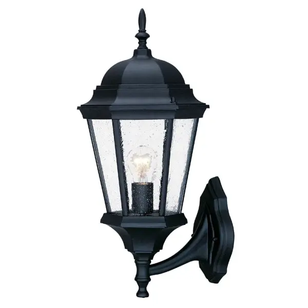 The Richmond wall sconce combines traditional design with durable cast aluminum construction. Its matte black finish and clear seeded glass create a welcoming ambiance for any outdoor space.
