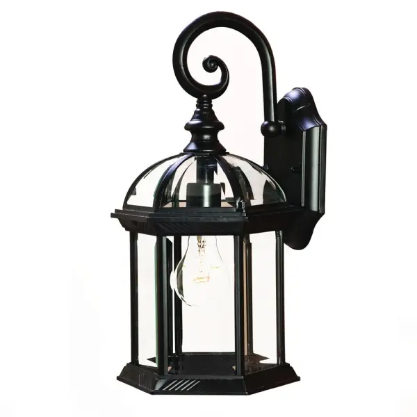The Dover wall sconce combines traditional lantern styling with modern durability. Featuring clear beveled glass panes and weather-resistant cast aluminum in matte black, it delivers reliable outdoor illumination with timeless appeal.