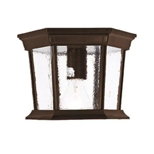 The Dover ceiling mount combines durable cast aluminum construction with elegant beveled glass panels. Its compact 11-inch width and traditional styling make it ideal for covered outdoor spaces requiring reliable illumination.
