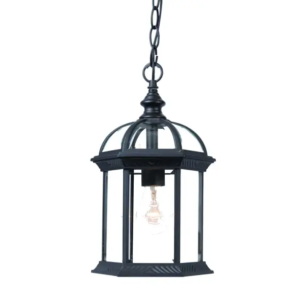 The Dover hanging lantern combines traditional design with modern durability. Cast aluminum construction ensures weather resistance, while clear beveled glass panes provide elegant light diffusion for outdoor spaces.