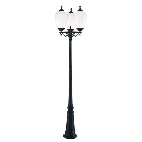 This 3-head post mount fixture combines timeless acorn styling with durable cast aluminum construction. Standing 91 inches tall with a 22-inch width, it provides substantial illumination for pathways, driveways, and outdoor gathering areas.
