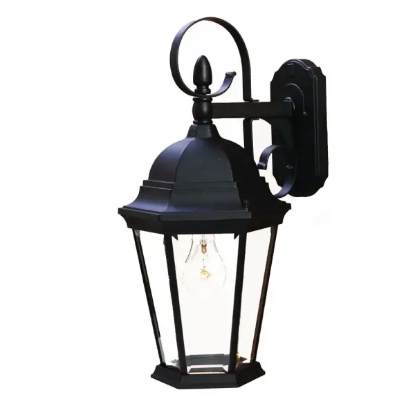 The New Orleans wall lantern brings timeless traditional styling to outdoor spaces with its cast aluminum frame and clear beveled glass. At 17.75" tall, it provides substantial presence while the matte black finish offers modern versatility.