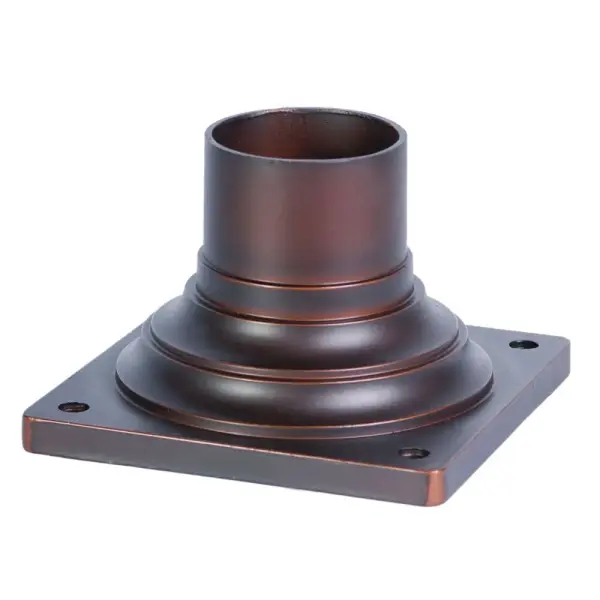 Durable cast aluminum pier mount adapter designed for outdoor post lighting installations. Features weather-resistant architectural bronze finish and compact 6-inch width for secure fixture mounting.