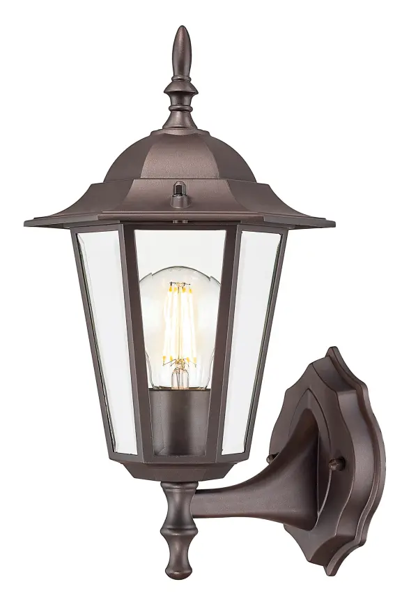 The Camelot wall lantern combines traditional styling with durable cast aluminum construction. Clear beveled glass panes create elegant light diffusion while the architectural bronze finish resists outdoor elements.