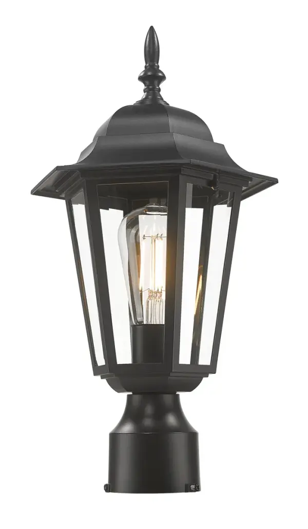 The Camelot post mount combines traditional styling with durable cast aluminum construction and clear beveled glass. At 16.75" tall, it provides elegant illumination for pathways, driveways, and outdoor spaces. - alternate view