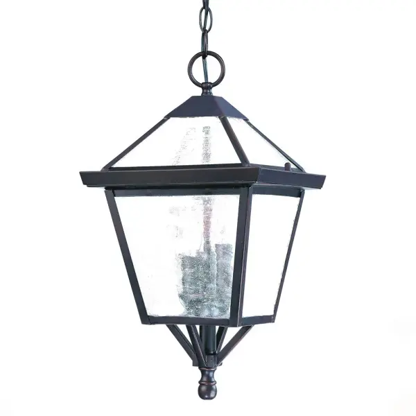The Bay Street 3-Light Hanging Lantern combines traditional design with coastal elegance. Cast aluminum construction ensures weather resistance, while clear seeded glass creates warm ambient lighting for outdoor spaces.