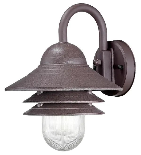 The Mariner wall sconce combines nautical charm with practical durability. Its Durabrite plastic construction and impact-resistant acrylic glass make it ideal for coastal and high-traffic outdoor areas.