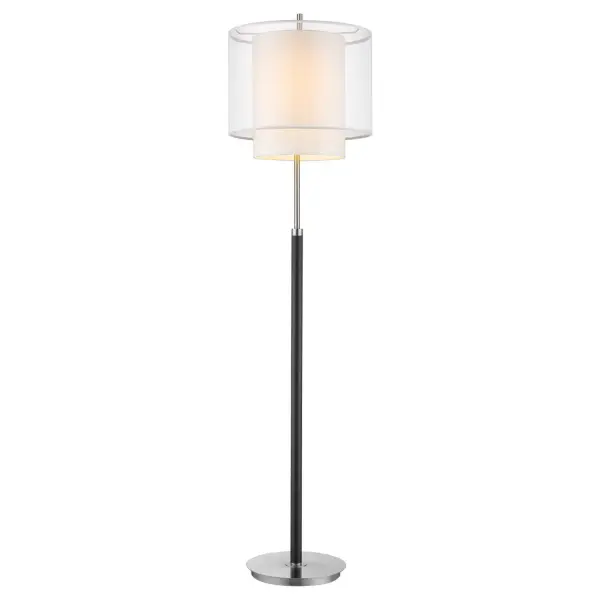 The Roosevelt floor lamp combines brushed nickel hardware with an espresso finish base and a sophisticated two-tier sheer snow shantung shade. At 62 inches tall, it provides ambient lighting with 3-way dimming control. - alternate view