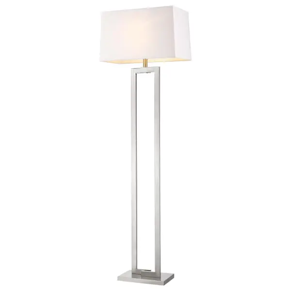 The Riley floor lamp combines brushed nickel steel construction with a classic off-white shantung shade, offering versatile 3-way lighting control. At 60.5 inches tall, it provides excellent reading light while complementing both traditional and contemporary interiors. - alternate view