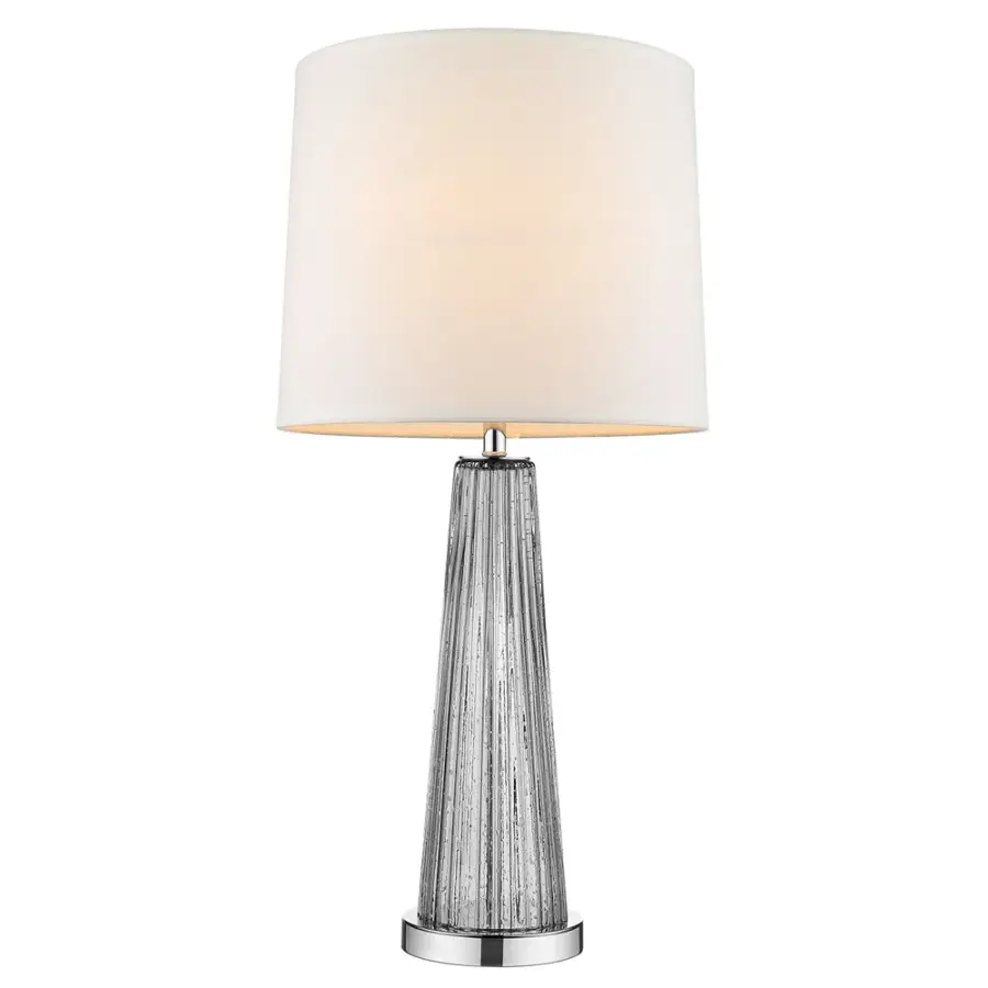 Elegant Chrome Table Lamp with Classic Shantung Shade - Image 2