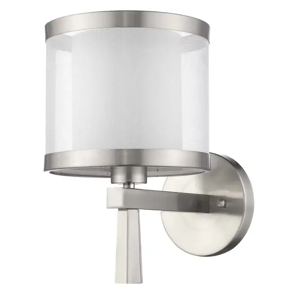 The Lux wall lamp combines brushed nickel metalwork with a refined two-tier shantung fabric shade, creating soft, diffused lighting perfect for bathrooms and hallways. Its compact 13-inch height and classic styling work seamlessly in both residential and hospitality settings.