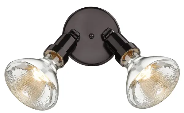 This compact 2-light floodlight delivers powerful illumination with dual PAR 38 bulbs in a durable polycarbonate construction. The architectural bronze finish provides a refined look while the adjustable heads offer flexible coverage. - alternate view