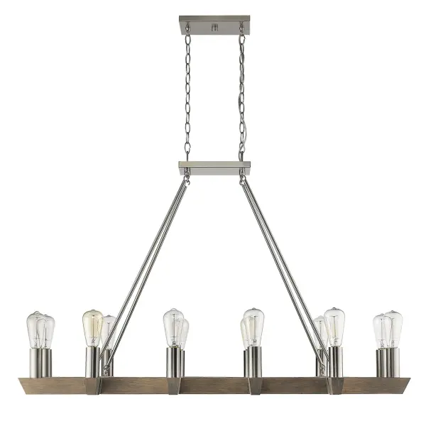 The Finnick 12-Light Chandelier makes a bold statement with its impressive 48-inch linear design and satin nickel finish. With 12 medium-base sockets providing ample illumination, this fixture is ideal for large dining tables and kitchen islands.