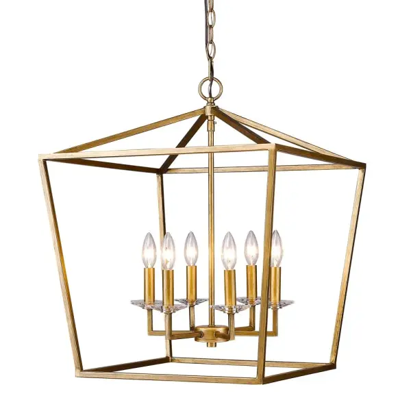 Classic 6-Light Candelabra Pendant with Warm Antique Gold Finish