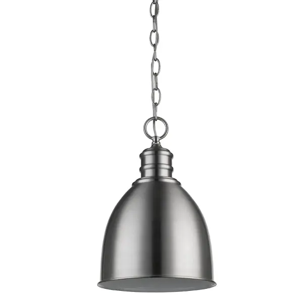 The Colby pendant offers a compact 9-inch profile in elegant satin nickel, making it perfect for smaller spaces or clustered installations. Its transitional styling bridges traditional and modern aesthetics.