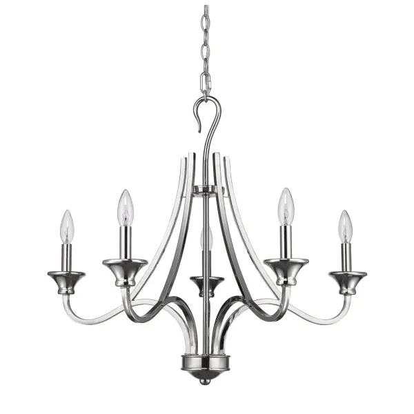 The Michelle chandelier brings timeless elegance with its 5-light candelabra design and polished nickel finish. At 28 inches wide, it's perfectly sized for medium dining rooms and entryways, offering versatile style and excellent value.