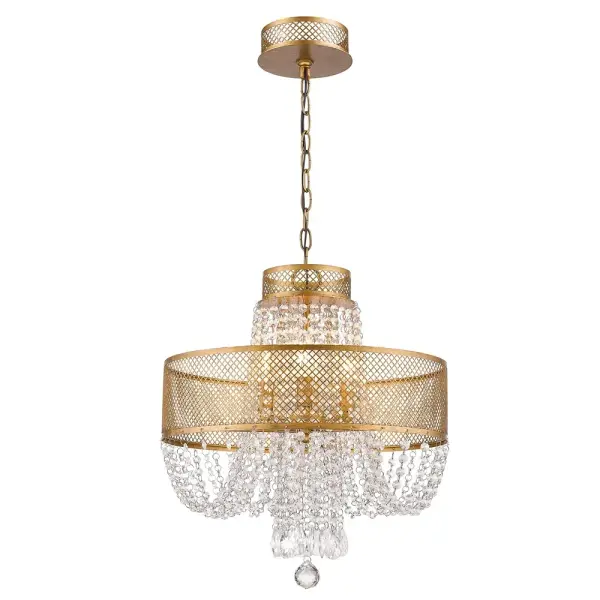 The Viola brings timeless elegance with its crystal accents and antique gold finish. At 18 inches wide, it's perfectly sized for intimate dining spaces, bedrooms, or entryways seeking a touch of glamour without overwhelming the room.