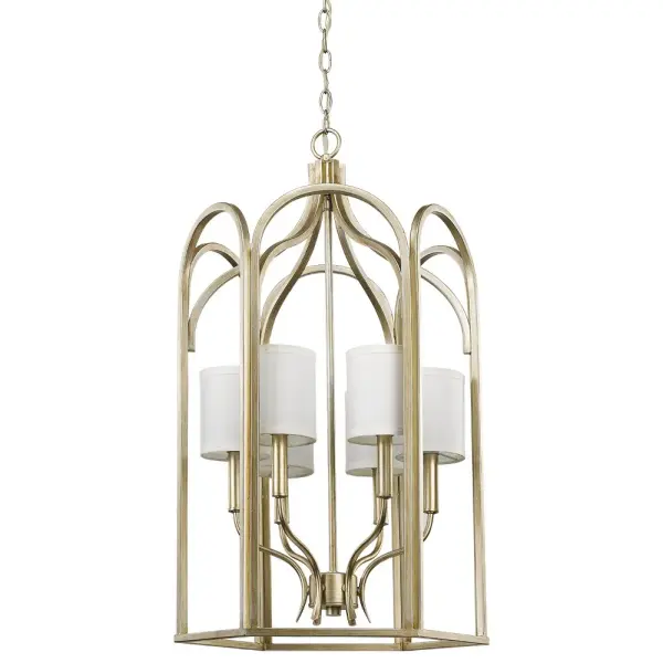 The Ellie pendant brings timeless elegance with its 6-light candelabra design and warm washed gold finish. At 32 inches tall and 18 inches wide, it's perfectly sized for dining rooms and kitchen islands, offering versatile style.