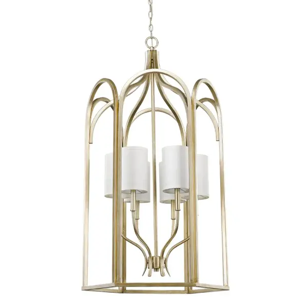 The Ellie pendant combines transitional elegance with substantial presence. Its 25-inch width and washed gold finish create a sophisticated focal point, while the 6-light candelabra configuration provides ample illumination for dining and entertaining spaces.