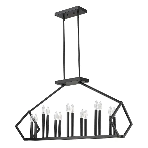 The Luca 14-Light Island Pendant makes a dramatic statement with its elongated 40-inch linear design and matte black finish. Perfect for kitchen islands and dining tables, this fixture combines industrial charm with substantial illumination.