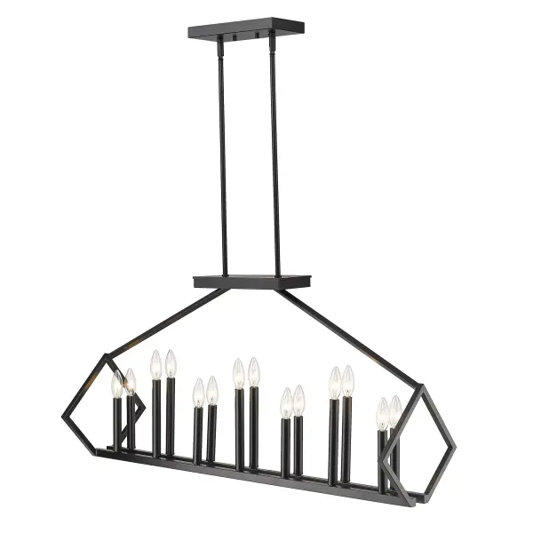 The Luca 14-Light Island Pendant makes a dramatic statement with its elongated 40-inch linear design and matte black finish. Perfect for kitchen islands and dining tables, this fixture combines industrial charm with substantial illumination. - alternate view