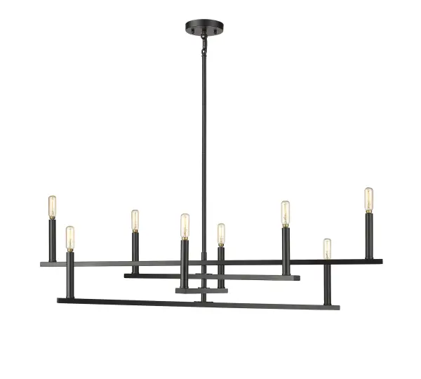 The Hale 8-Light Chandelier delivers dramatic impact with its expansive 42-inch width and matte black finish. Eight candelabra bulbs provide ample illumination while the steel construction ensures durability and modern sophistication.