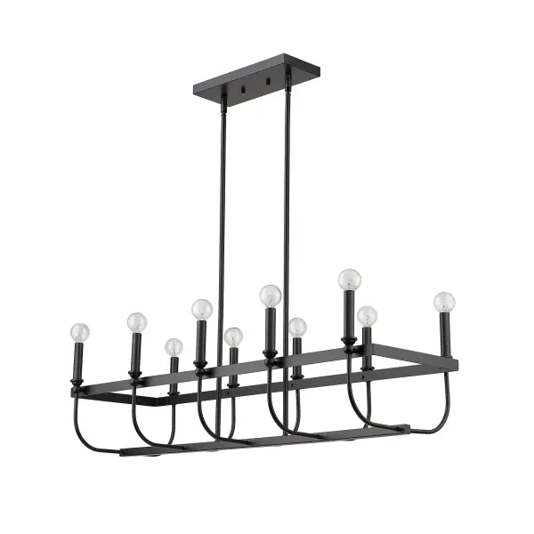 The Beckett 10-Light Island Pendant delivers dramatic industrial style with its elongated 40-inch frame and matte black steel construction. Perfect for kitchen islands and dining tables, this fixture provides ample illumination while making a strong design statement.