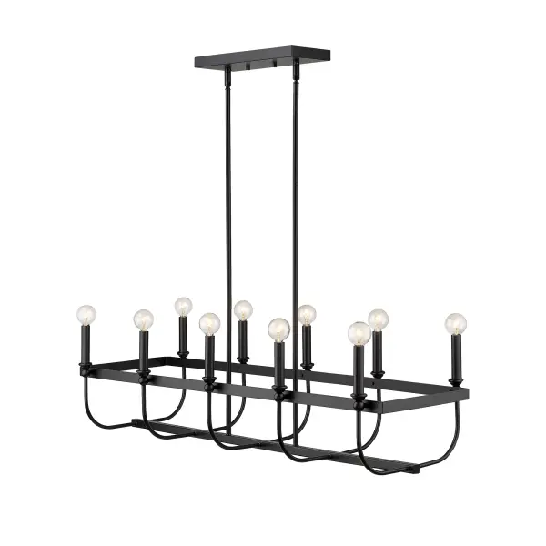 The Beckett 10-Light Island Pendant delivers dramatic industrial style with its elongated 40-inch frame and matte black steel construction. Perfect for kitchen islands and dining tables, this fixture provides ample illumination while making a strong design statement. - alternate view