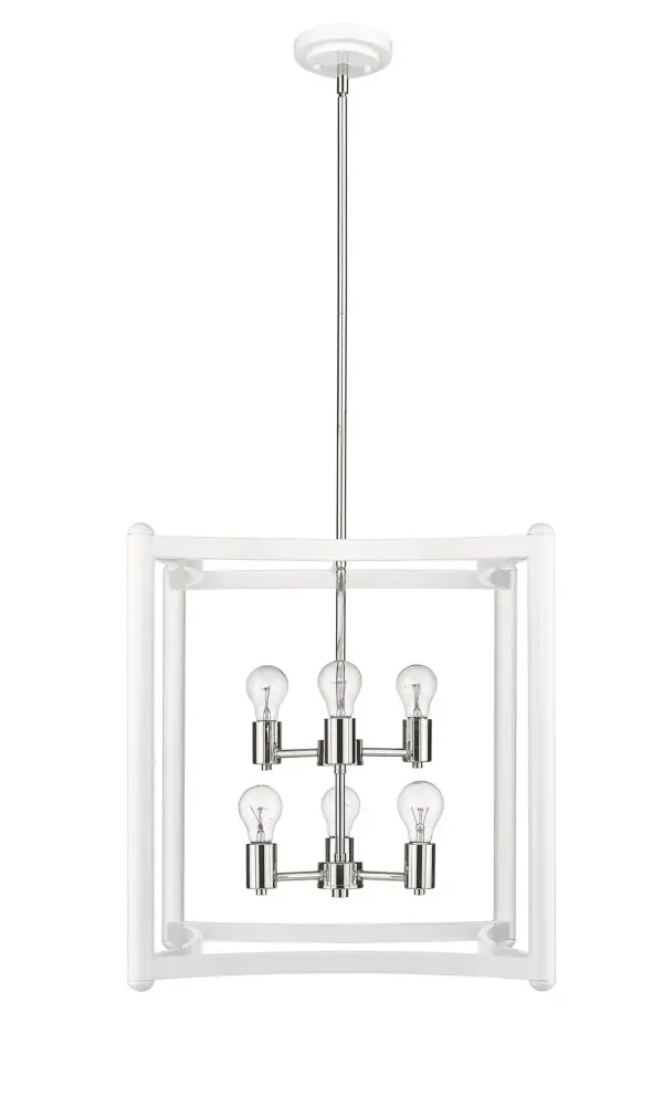 The Coyle 6-Light Pendant offers a fresh, modern aesthetic with its crisp white steel construction. At 20" square, it provides substantial illumination while maintaining a clean geometric profile perfect for contemporary spaces. - alternate view