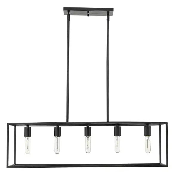 The Cobar 5-Light Island Pendant brings bold industrial style with its matte black steel construction and linear design. At 36 inches long, it's perfectly sized for kitchen islands and dining tables, offering versatile lighting with five 100W bulbs.