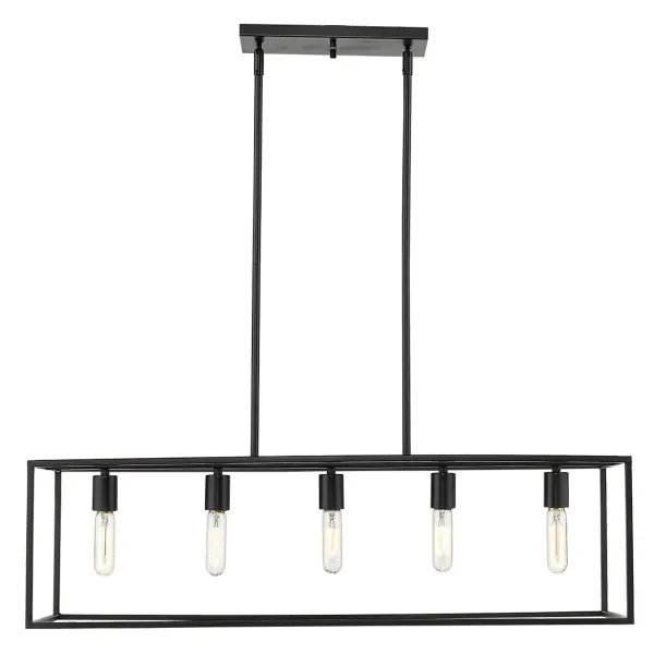 The Cobar 5-Light Island Pendant brings bold industrial style with its matte black steel construction and linear design. At 36 inches long, it's perfectly sized for kitchen islands and dining tables, offering versatile lighting with five 100W bulbs. - alternate view