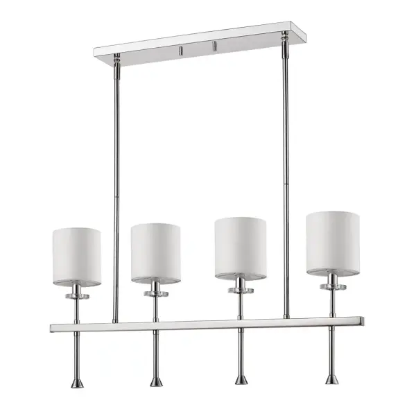 The Kara pendant combines a slender 4.75" profile with polished nickel finish for a refined, space-efficient lighting solution. Its compact design and adjustable hanging height make it ideal for smaller dining areas and kitchen islands.